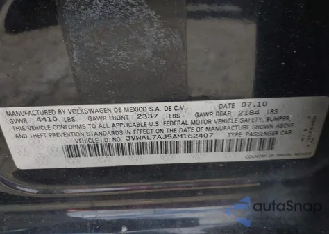 2010 Volkswagen Jetta Tdi from USA, damaged, VIN 3VWAL7AJ5AM162407